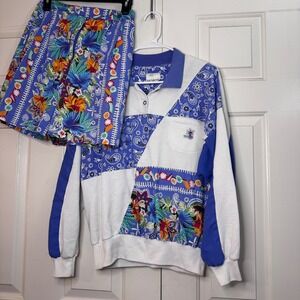 Vintage Marcia‎ Patchwork Floral Shirt Short Set Size M/6 90s Made USA Vacay